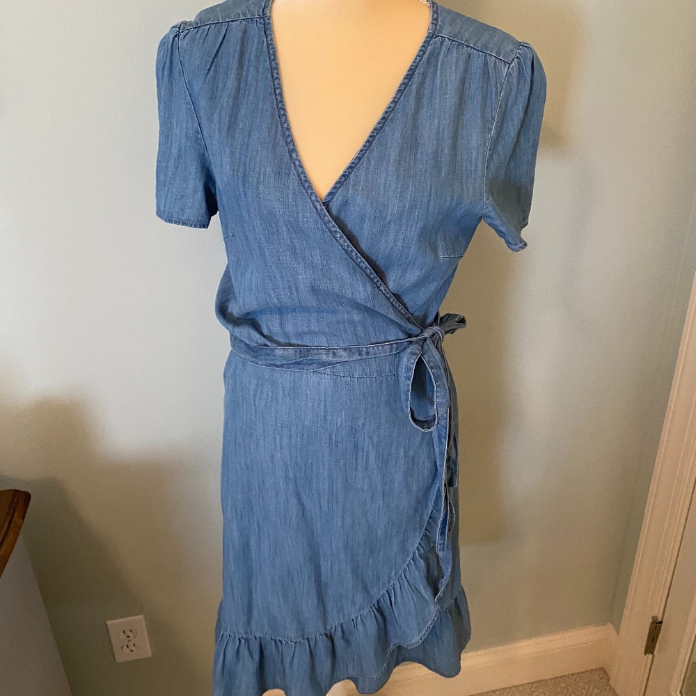 Gap Chambray Tencel Wrap Dress Large Tall